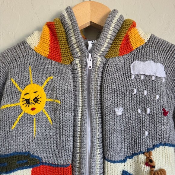 Isabella Mia Wool Knitted Baby Animal Scenery Cardigan Jacket 2T Grey Peruvian - Picture 3 of 10